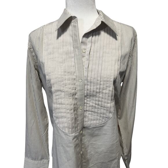 Ralph Lauren Striped Tuxedo Shirt Women’s L White and Black Cotton Button Front - Picture 5 of 8